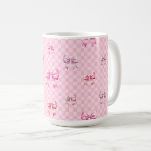 Mug Pink Coquette Bow Checboard (Devant droit)