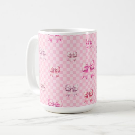 Mug Pink Coquette Bow Checboard (Devant gauche)