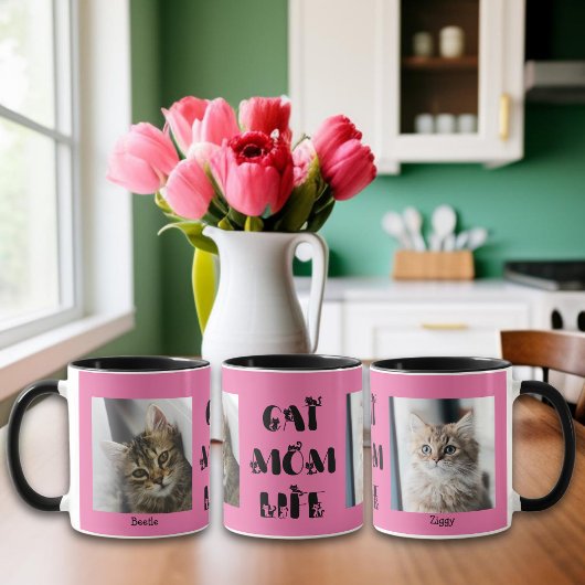 Mug Pink Custom Photo Chat Maman Vie Fête des Mères