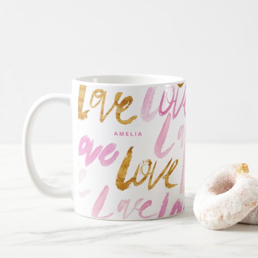 Mug Pink et Faux Gold Foil Love Typographie rustique C (Avec donut)