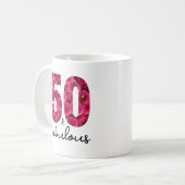 Mug Pink Floral 50 et Fabulous 50th Birthday Party (Devant gauche)