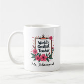 Mug Pink Floral Pencil Frame Worlds Greatest Teacher (Gauche)