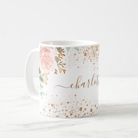 Mug Pink forals eucalyptus or éclat nom (Devant gauche)