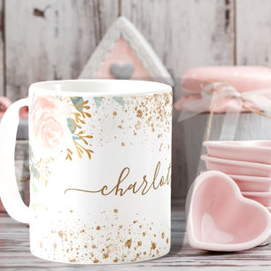 Mug Pink forals eucalyptus or éclat nom