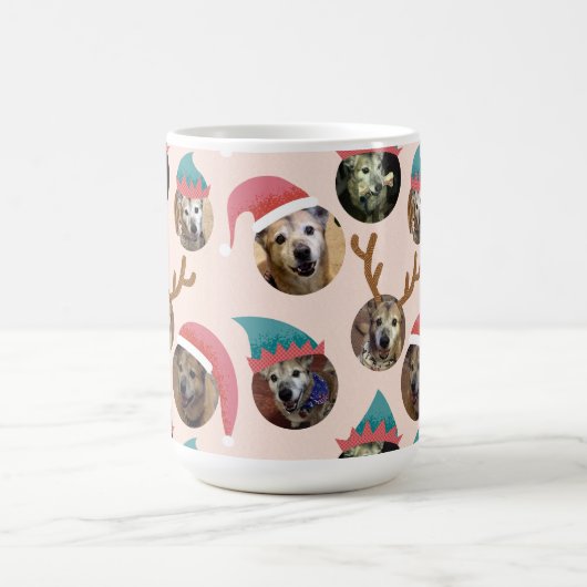 Mug Pink Funny Christmas Casquettes Chien photo Collag (Centre)