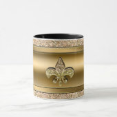 Mug Pink & Gold Sparkle Glittery Fleur de lis Chic (Centre)