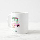 Mug Pink Green Fun Golf Panier avec Clubs Monogram (Devant gauche)