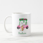 Mug Pink Green Fun Golf Panier avec Clubs Monogram (Gauche)