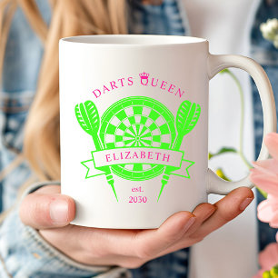 Mug Pink Green Nom personnalisé fléchettes Queen Coffe
