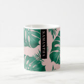 Mug Pink & Green Palm Feuille Motif & nom (Centre)