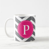 Mug Pink Grey Chevron Monogramme (Gauche)