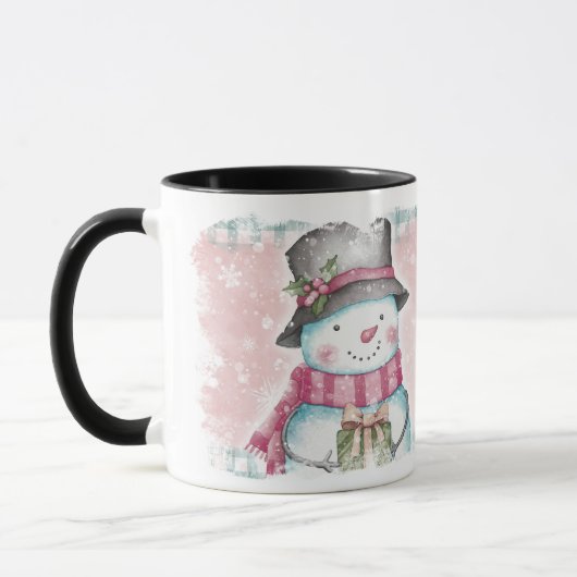Mug Pink Grey Snowflon Holiday Snowman (Gauche)