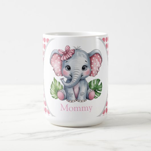Mug Pink Hair Bow mignon Eléphant Baby shower maman (Centre)