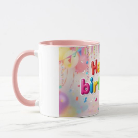 Mug Pink Happy Birthday Cake  (Gauche)