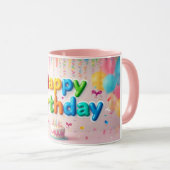 Mug Pink Happy Birthday Cake  (Devant droit)