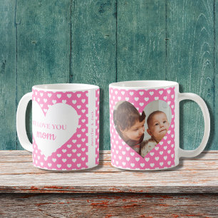 Mug Pink Heart Motif We Love You Mom Photo
