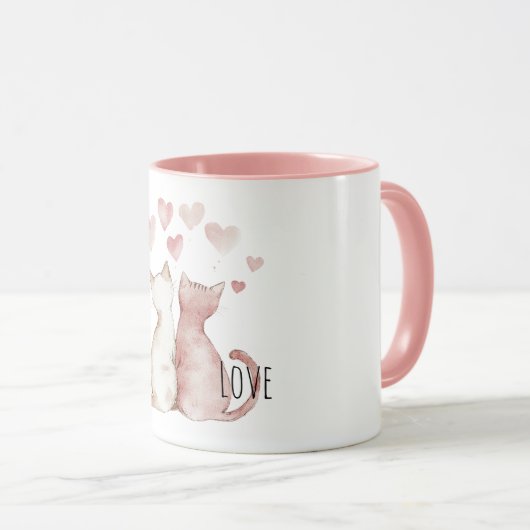 Mug Pink Hearts Cat Love (Devant droit)
