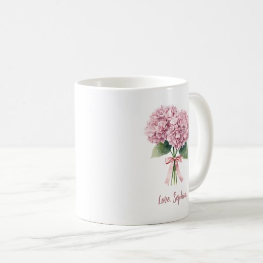 Mug Pink Hydrangea Spring Flower Floral Custom Name (Devant droit)