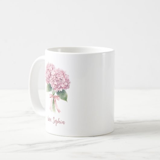 Mug Pink Hydrangea Spring Flower Floral Custom Name (Devant gauche)