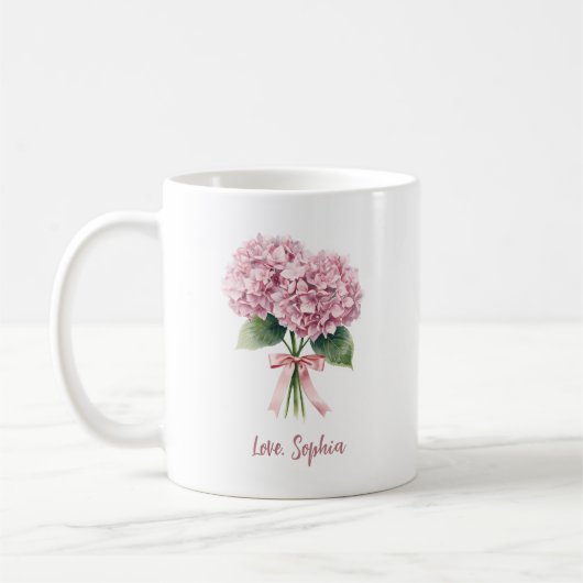 Mug Pink Hydrangea Spring Flower Floral Custom Name (Gauche)