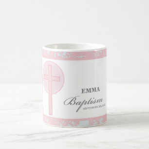 Mug Pink Lace Girl Baptême Personnalisé