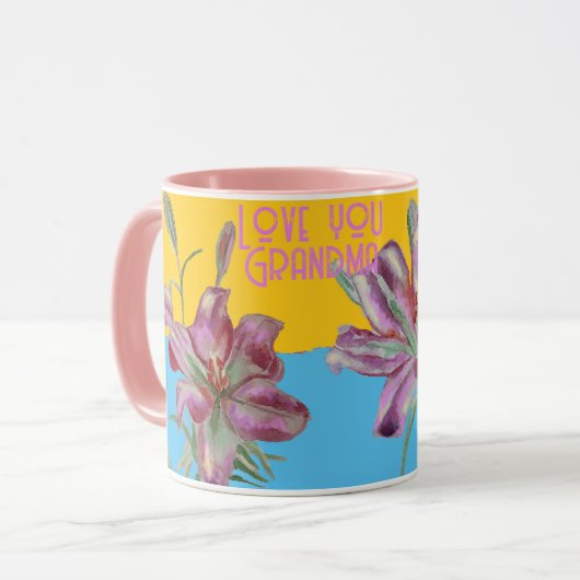 Mug Pink Lily llies art Grand-mère Nom Décoration (Devant gauche)