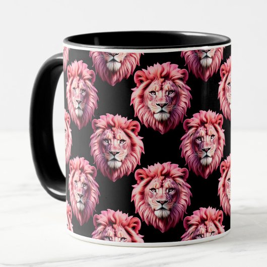 Mug Pink Lion Head Animal Pattern Design - Black 