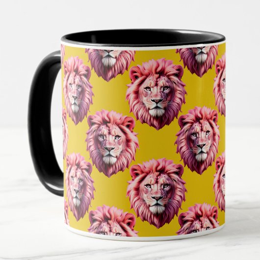 Mug Pink Lion Head Animal Pattern Design Yellow
