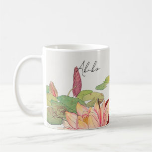 Mug Pink Lotus Flower Vintage Art japonais Script