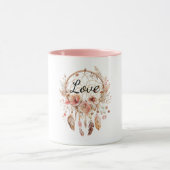 Mug Pink Love Boho Floral Feathers Dream Catcher (Centre)