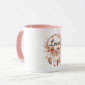 Mug Pink Love Boho Floral Feathers Dream Catcher (Devant gauche)
