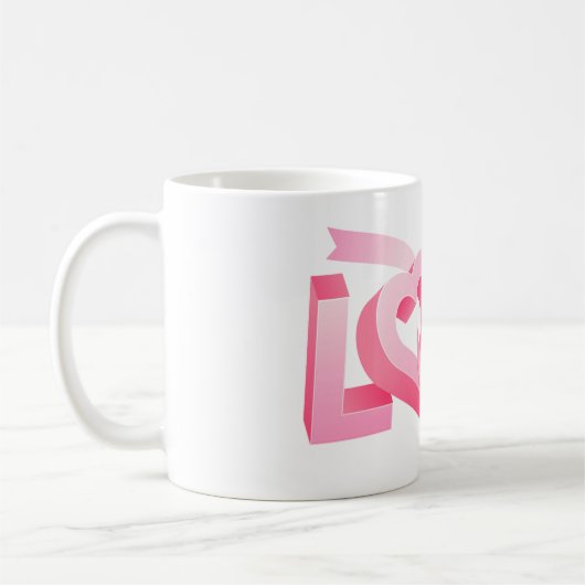 Mug Pink Love Heart Ribbon (Gauche)