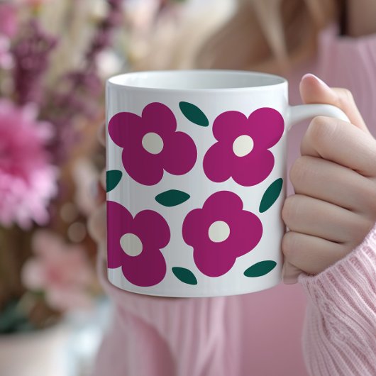 Mug Pink Magenta Abstrait Motif de fleurs rétro
