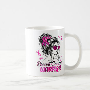 Mug Pink Messy Bun Ribbon Breast Cancer du sein guerri