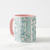 Mug Pink Mint Green Floral En vichy Grand Millennial (Devant gauche)