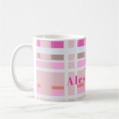 Mug Pink Noël plaid monogramme blanc moderne (Gauche)