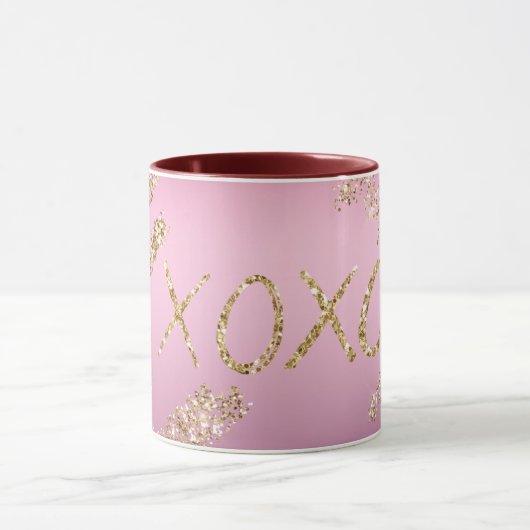 Mug Pink Ombre Gold Parties scintillant Heart XOXO (Centre)