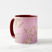 Mug Pink Ombre Gold Parties scintillant Heart XOXO (Devant gauche)