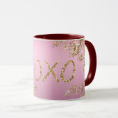 Mug Pink Ombre Gold Parties scintillant Heart XOXO (Devant droit)
