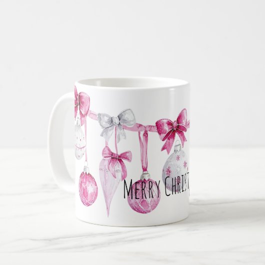 Mug Pink Ornaments Bows Christmas  (Devant gauche)