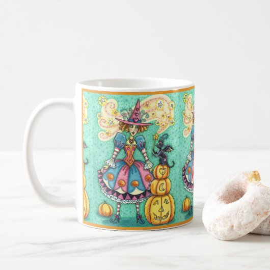 MUG PINK PARTY WITCH EST HALLOWEEN MAGIQUE, CHAT NOIR (Avec donut)