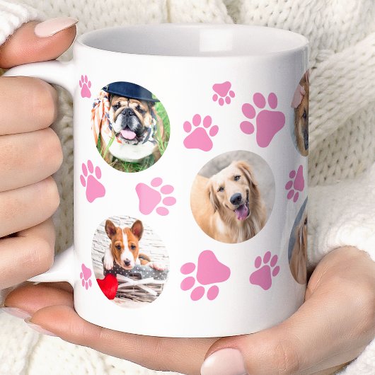 Mug Pink Pawprint 8 Pet Chien photo Collage