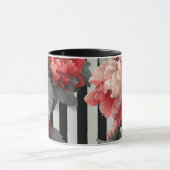 Mug pink peonies and black and white stripes (Centre)