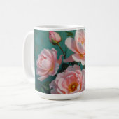 Mug Pink Peonies Artwork on Emerald Green (Devant gauche)