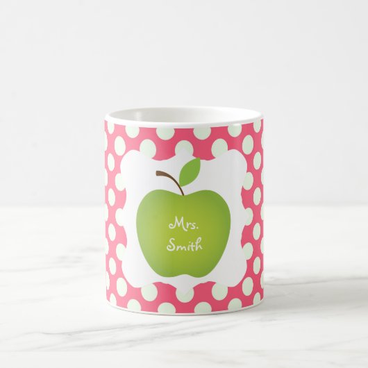 Mug Pink Polka Dot Green Apple Enseignant (Centre)