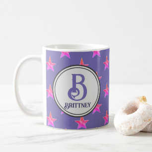 Mug Pink Purple Famille Nom initial Star Monogram