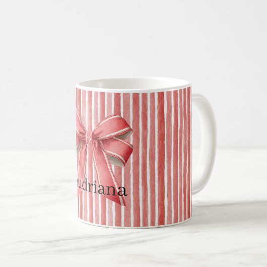 Mug Pink Red Candy Cane Stripes Bow (Devant droit)