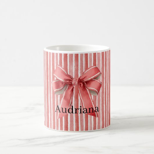 Mug Pink Red Candy Cane Stripes Bow (Centre)