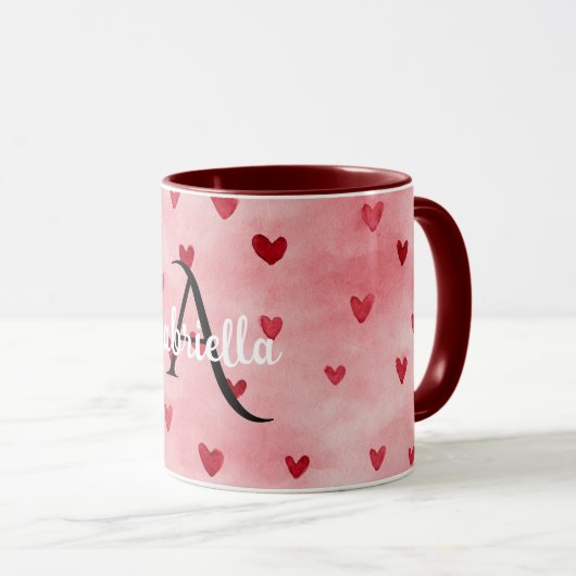 Mug Pink Red Hearts Monogram Name (Devant droit)