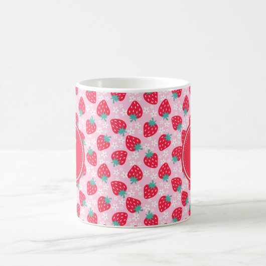 Mug Pink Red Strawberries Floral Pattern Monogram (Centre)